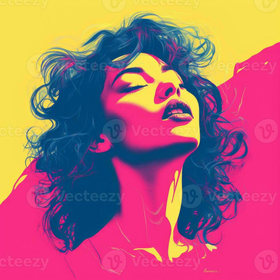a woman with curly hair in a colorful background generative ai photo