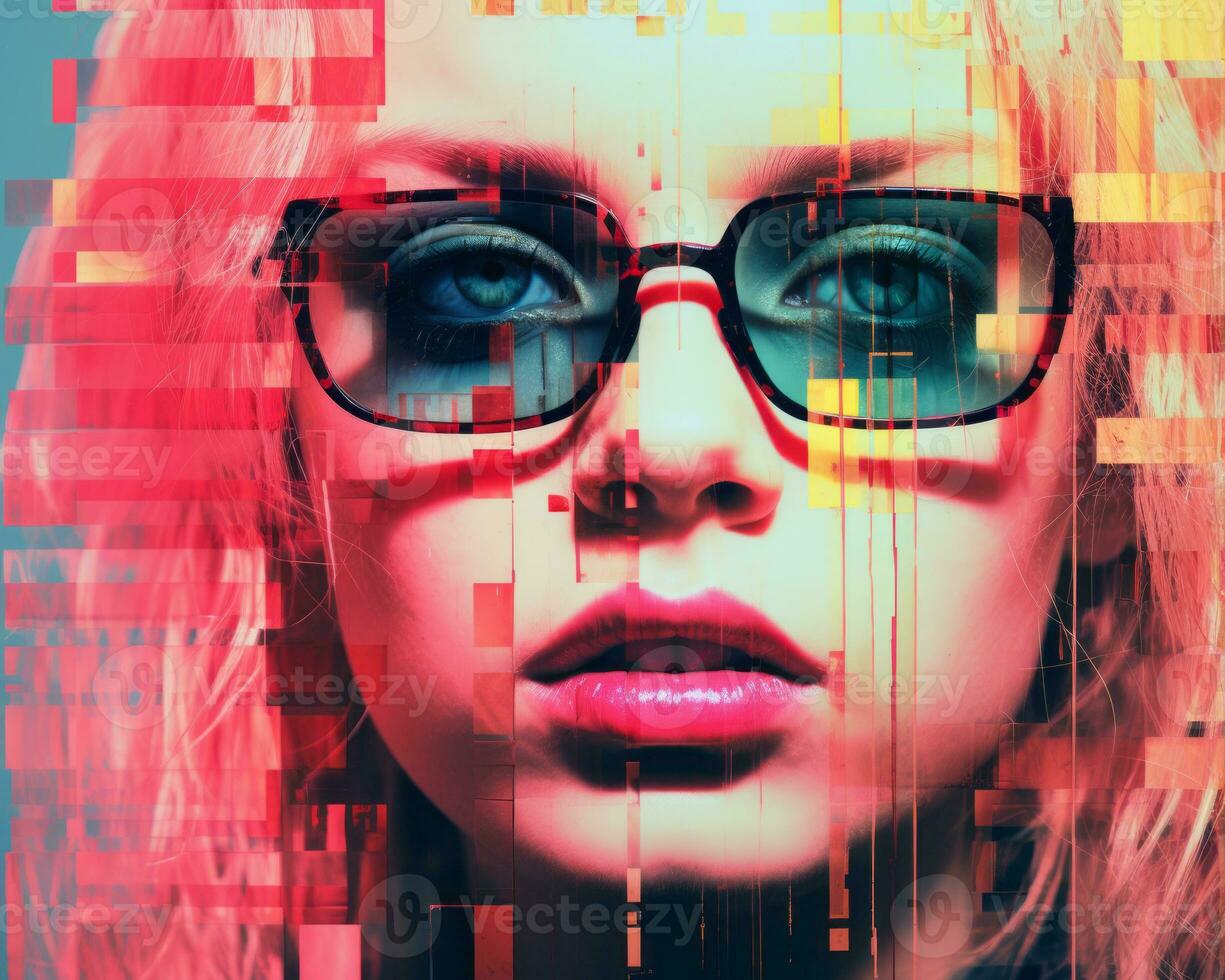 a woman with glasses and a colorful background generative ai photo