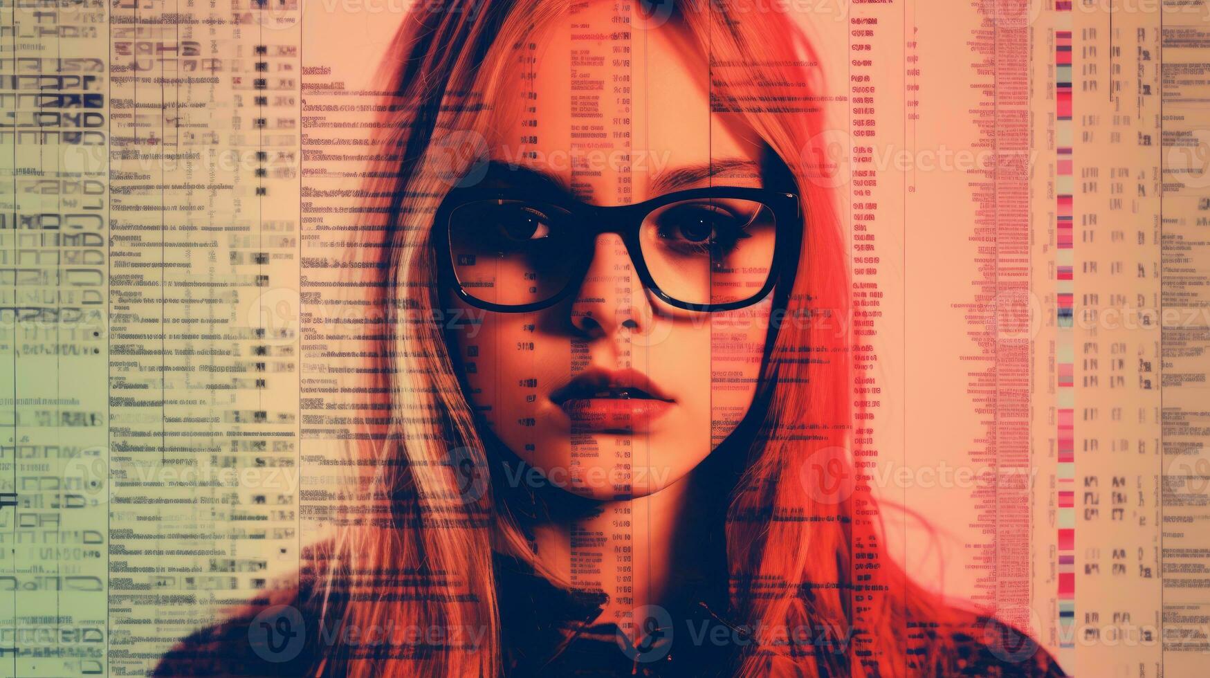 a woman with glasses and a red and blue background generative ai photo