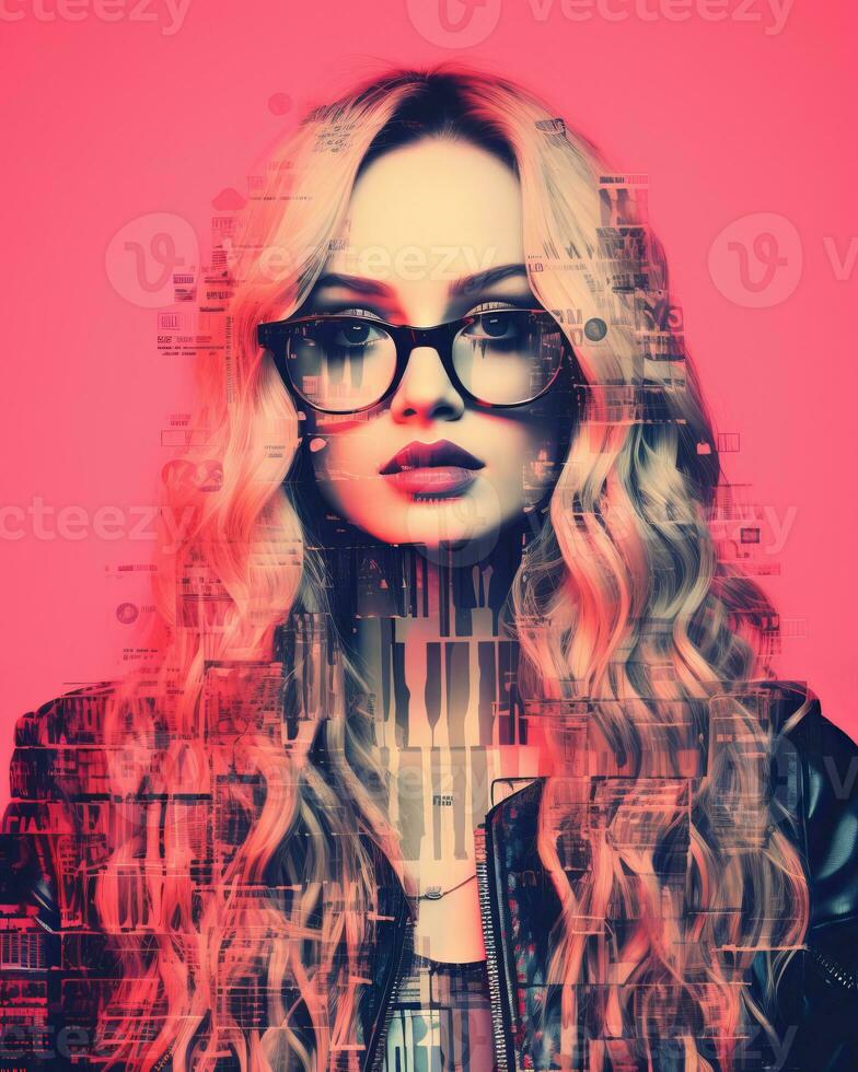 a woman with glasses on a pink background generative ai photo