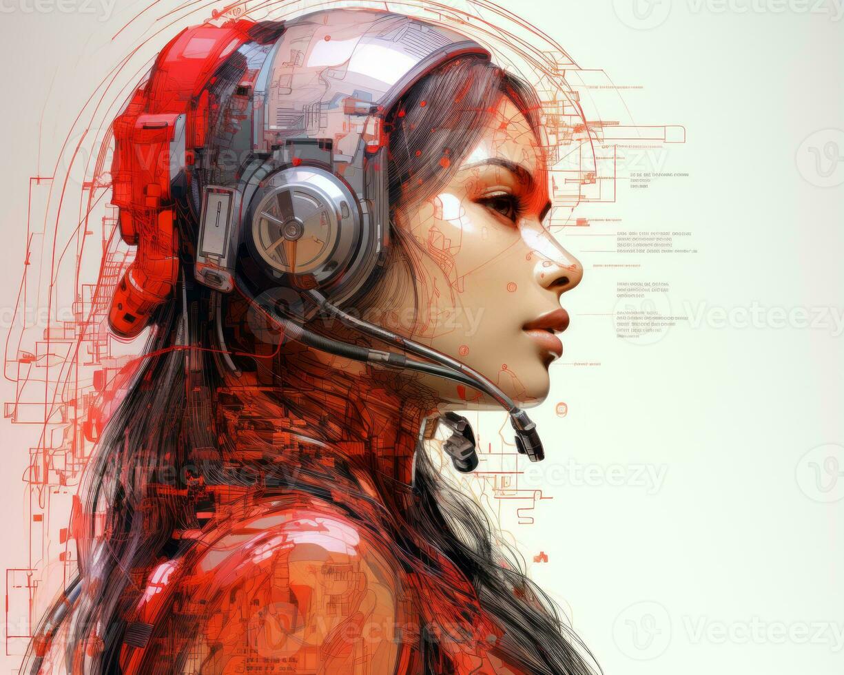 a woman with headphones on her head generative ai photo