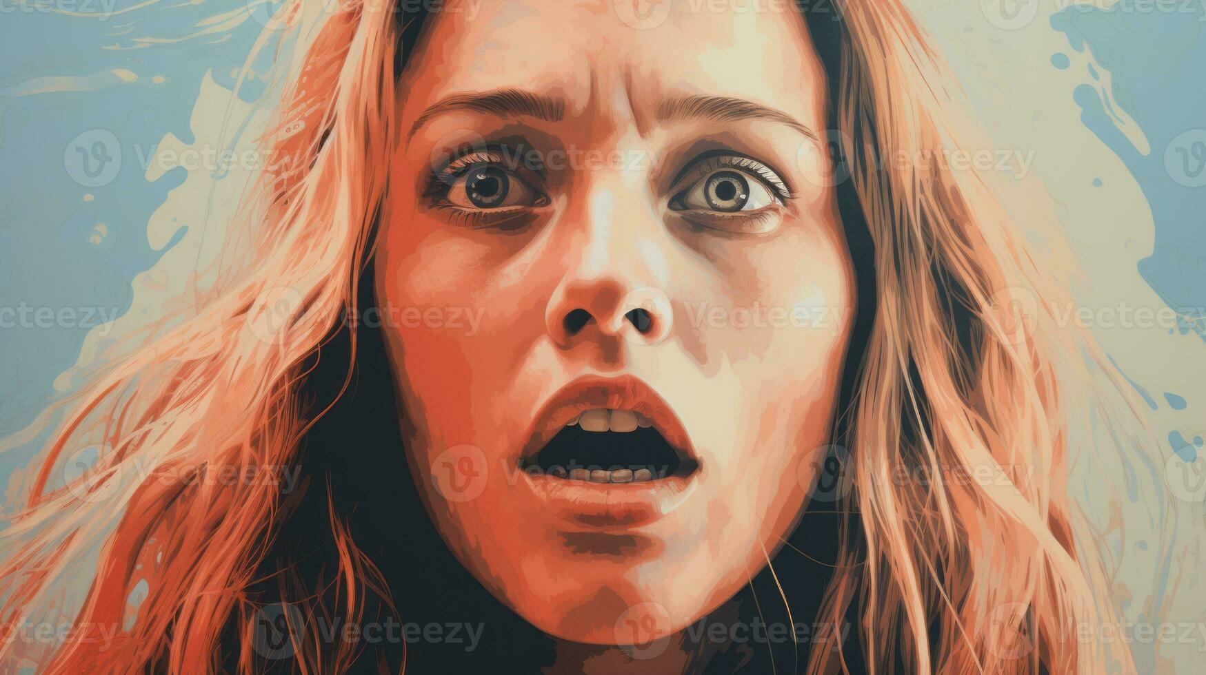 a woman with her mouth open and eyes wide generative ai photo