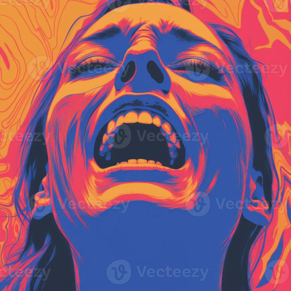 a woman with her mouth open in front of a colorful background generative ai photo