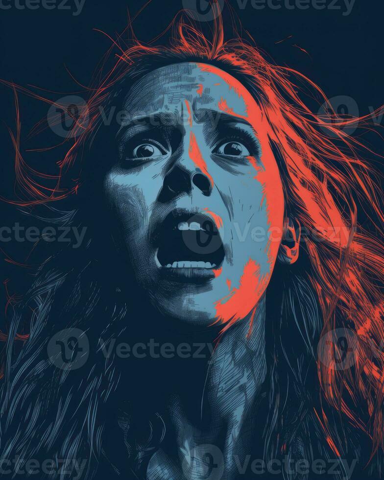a woman with her mouth wide open and her eyes wide open generative ai photo