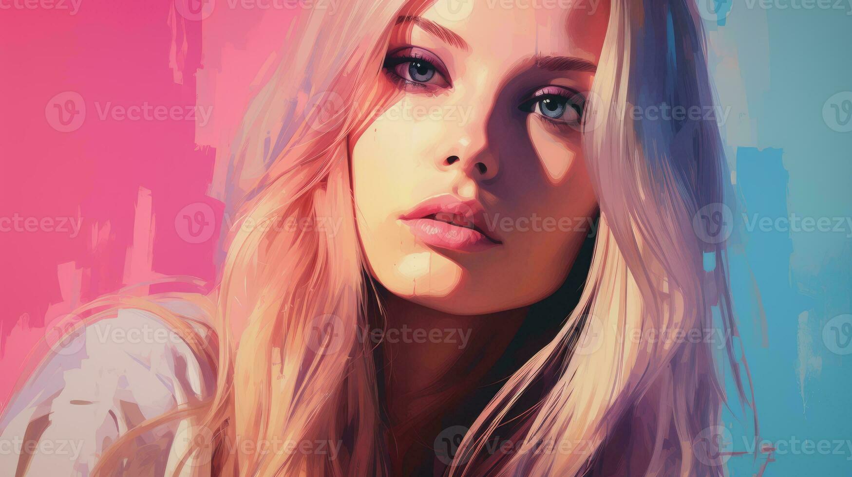 a woman with long blonde hair and blue eyes generative ai photo
