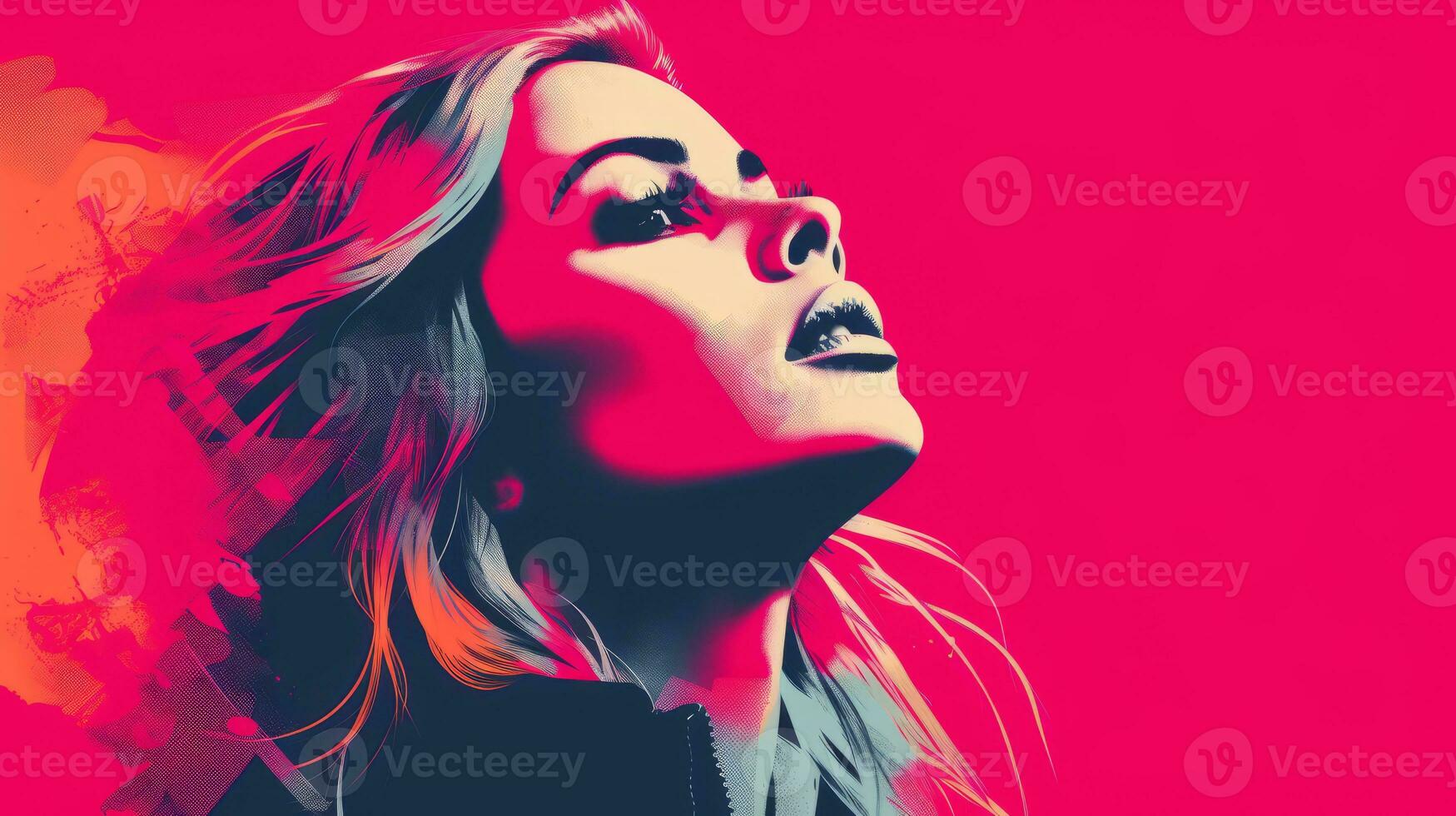 a woman with long blonde hair is in front of a colorful background generative ai photo