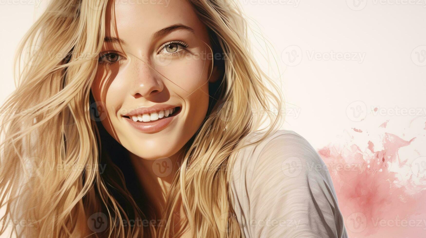a woman with long blonde hair is smiling generative ai photo