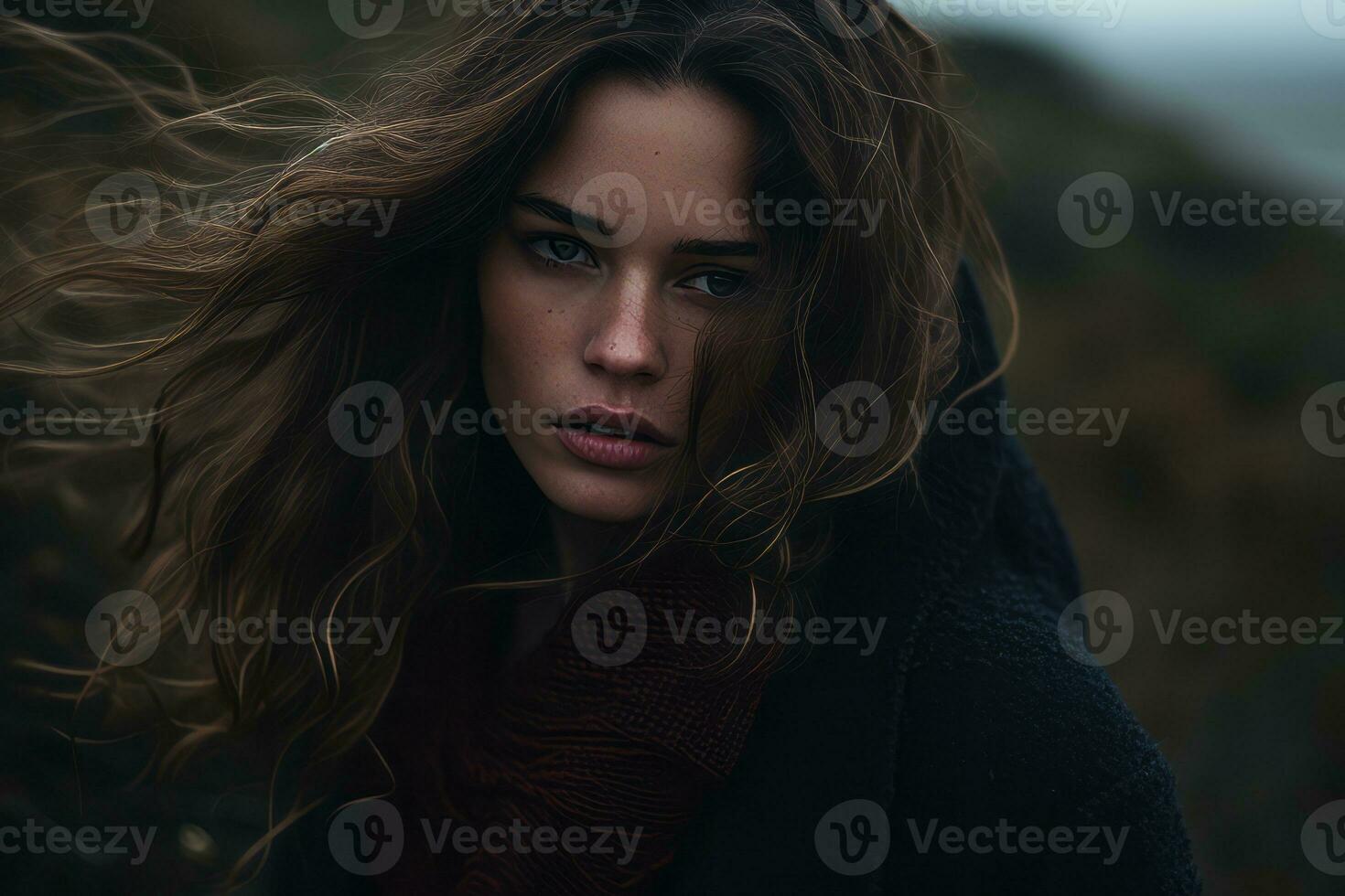 a woman with long brown hair generative ai photo