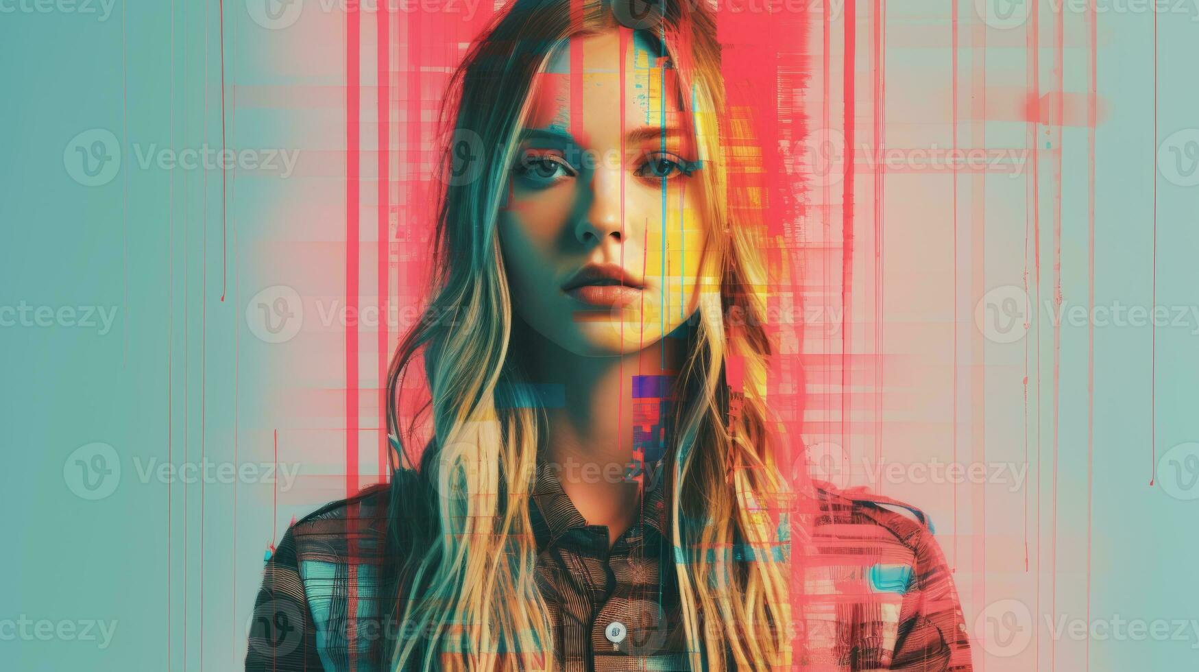 a woman with long hair and a colorful background generative ai photo