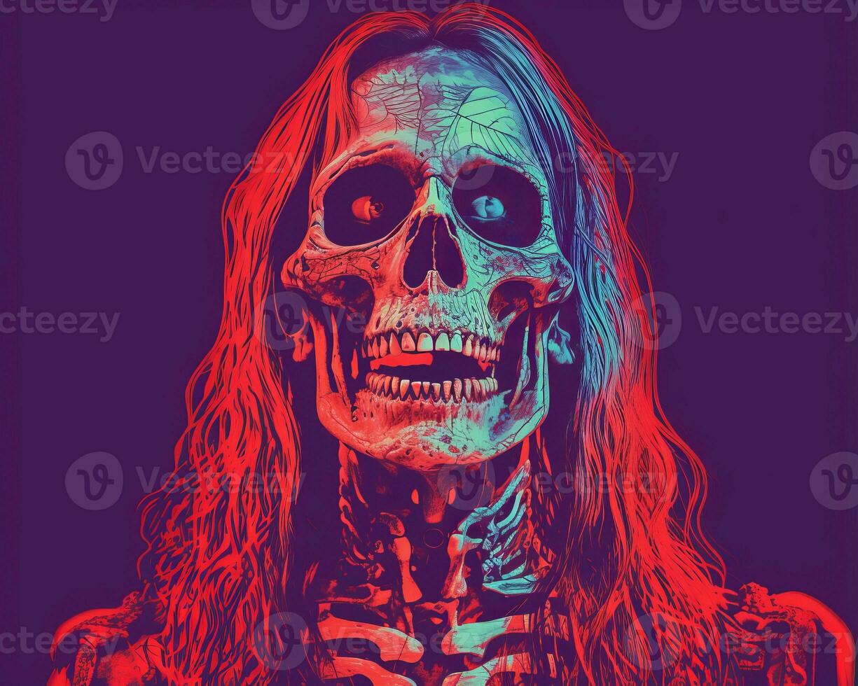 a woman with long hair and a skeleton face generative ai photo