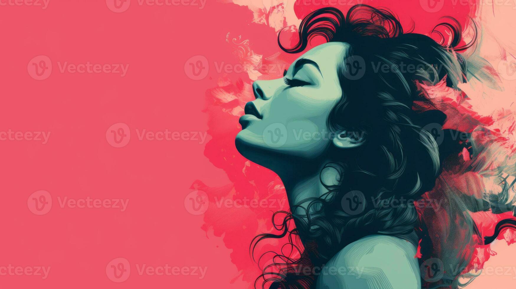 a woman with long hair and a red background generative ai photo