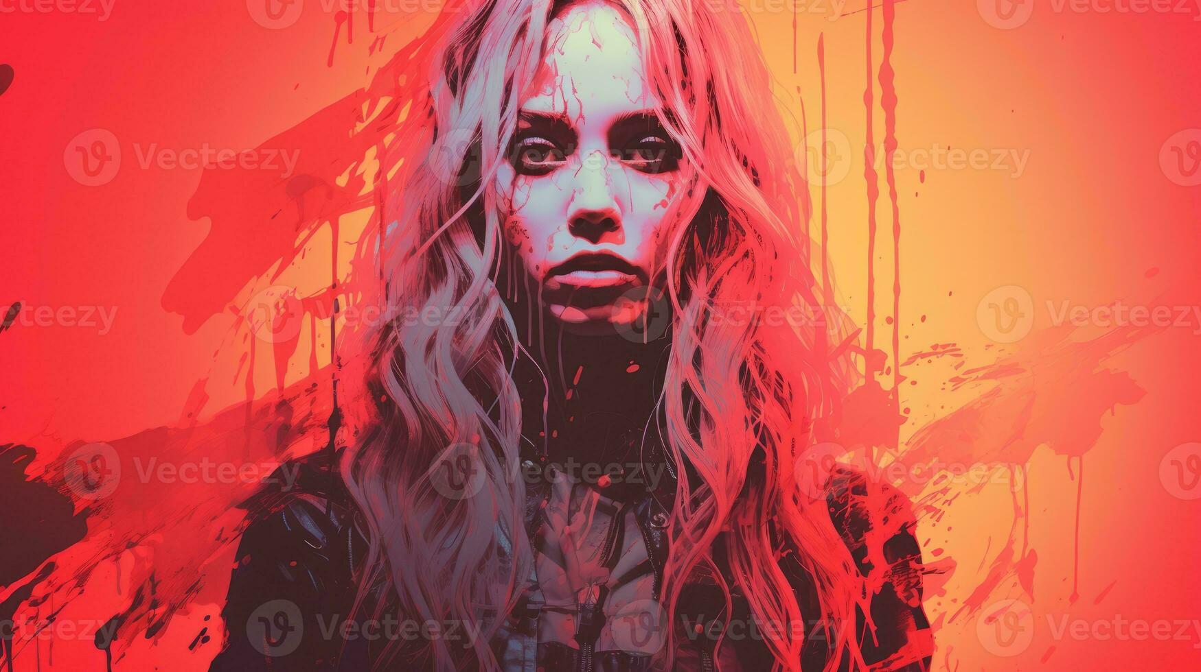 a woman with long hair and blood splatters on her face generative ai photo