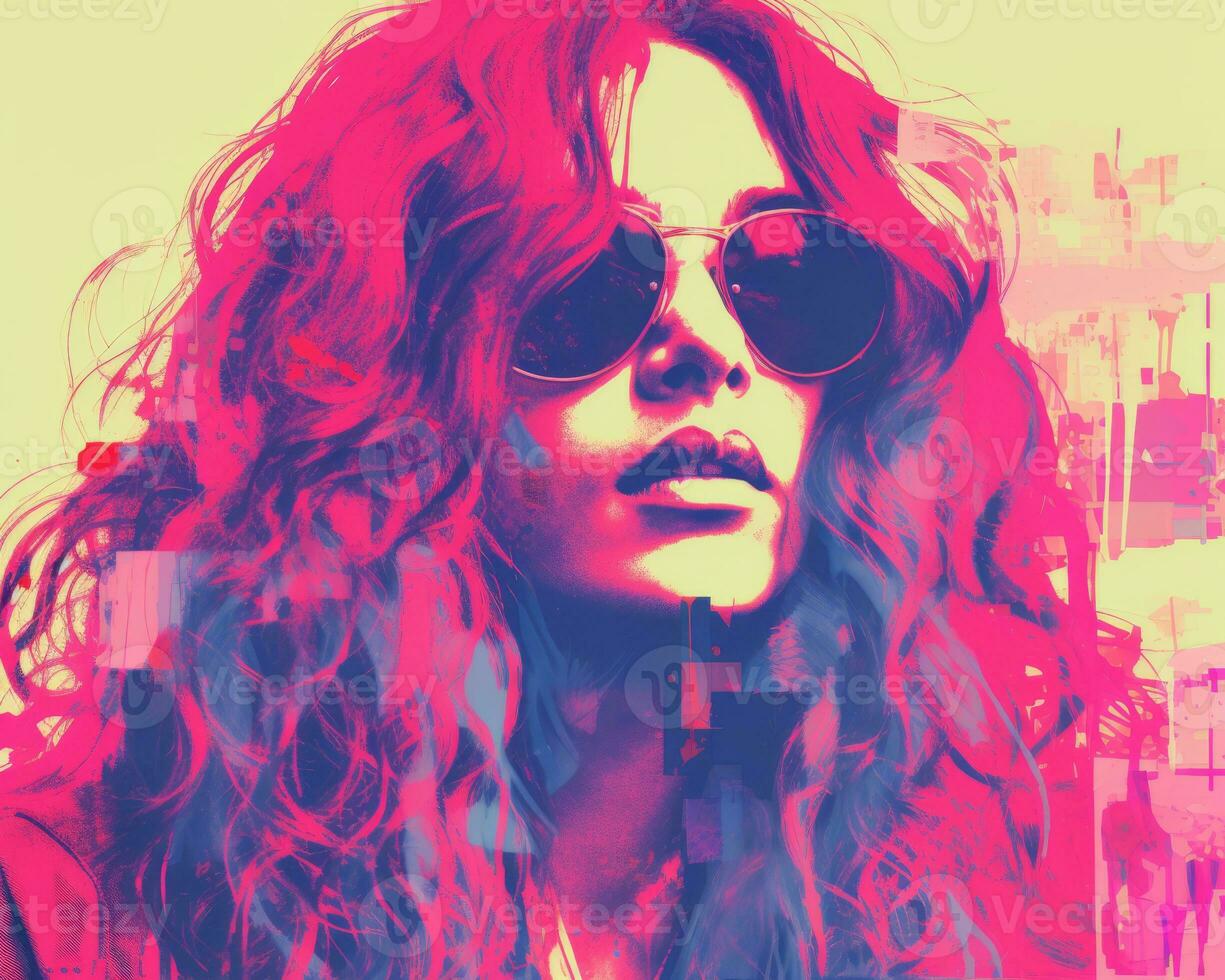 a woman with long hair and sunglasses generative ai photo