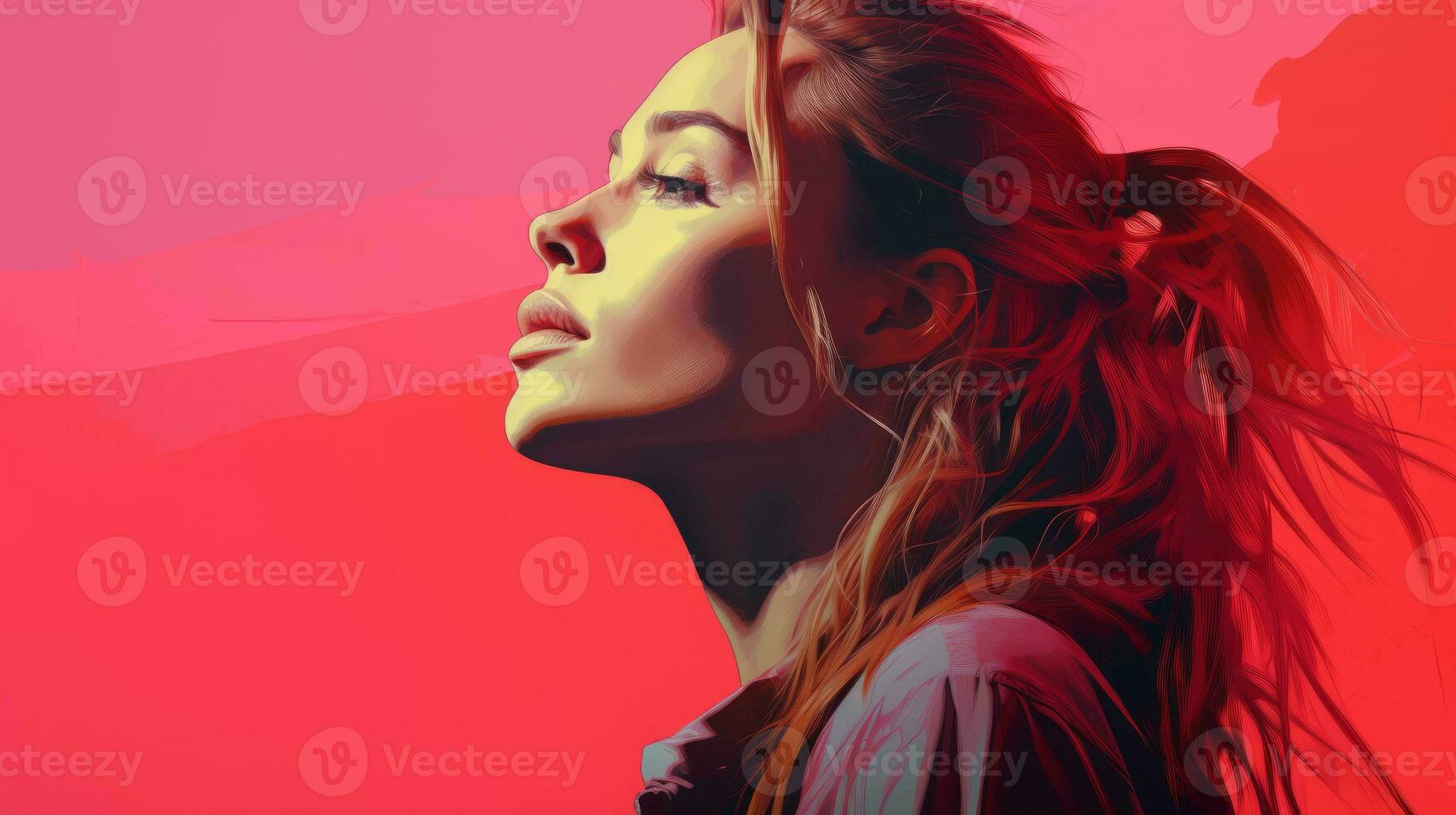 a woman with long hair in front of a pink background generative ai photo