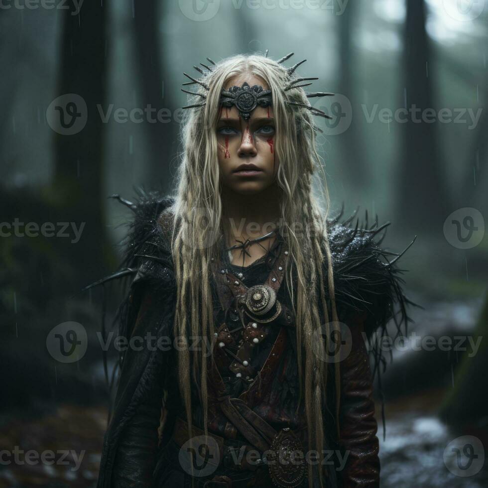 a woman with long hair in the woods generative ai photo