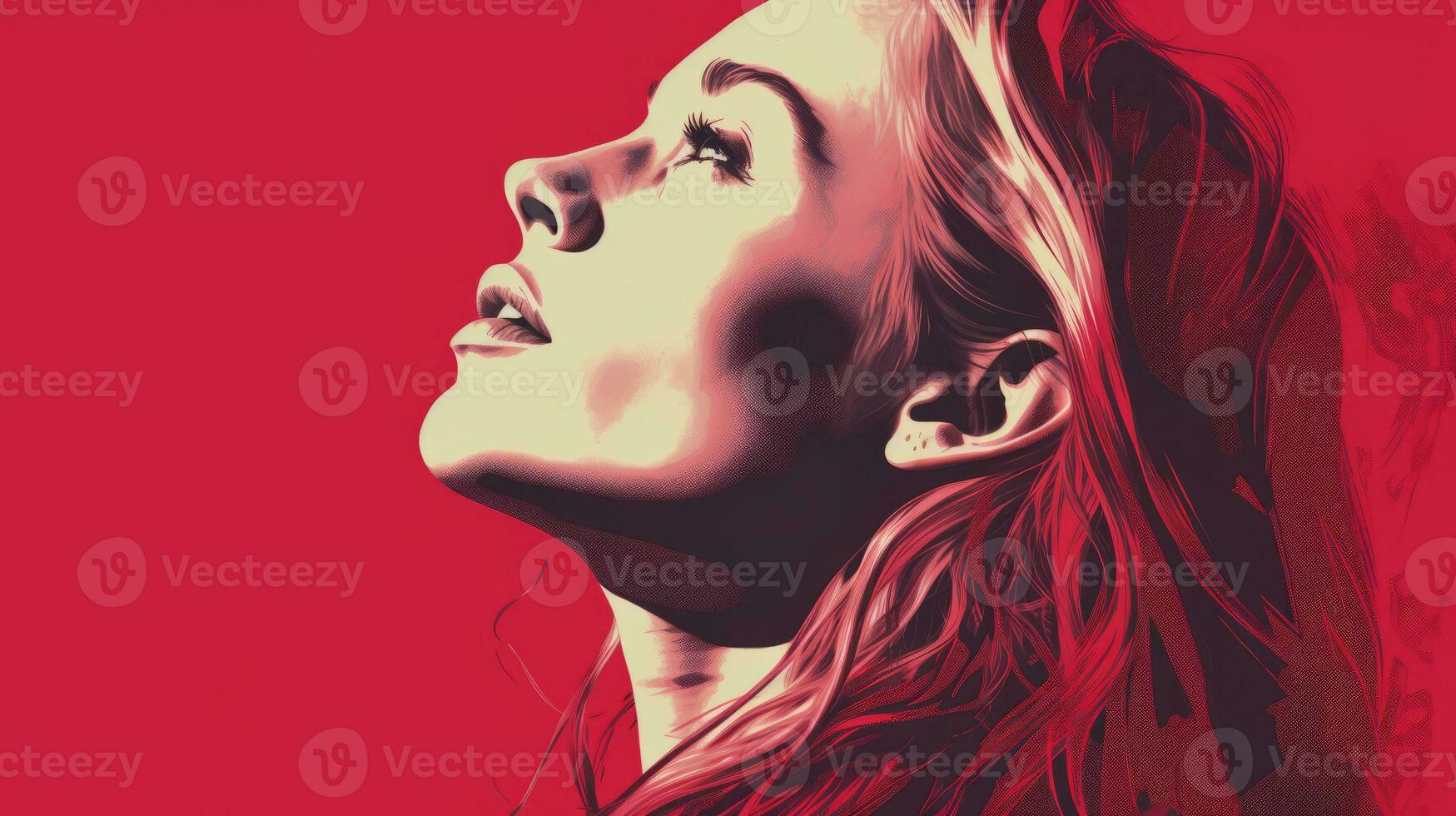 a woman with long red hair and a red background generative ai photo