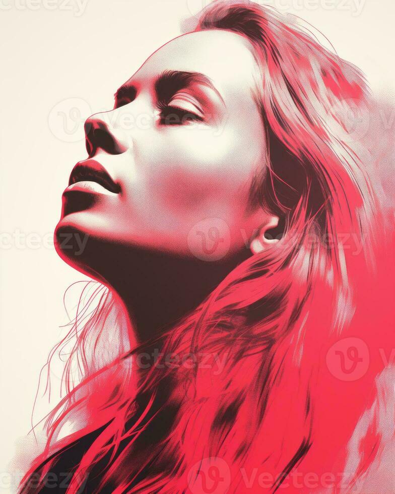 a woman with long red hair is in the air generative ai photo