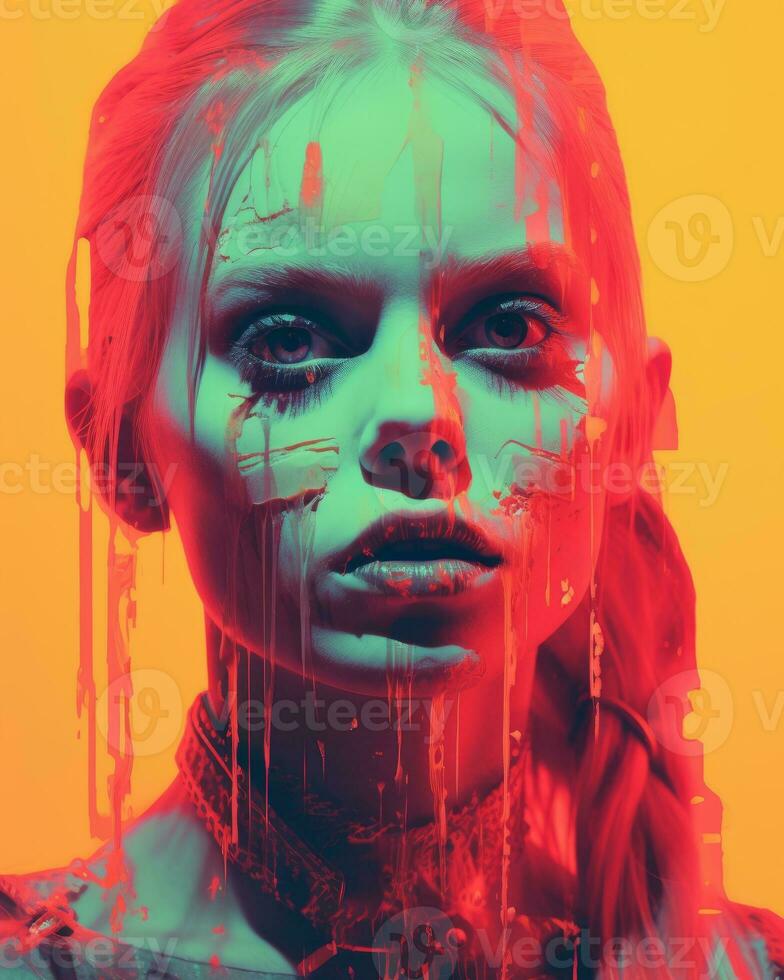 a woman with paint splattered on her face generative ai photo