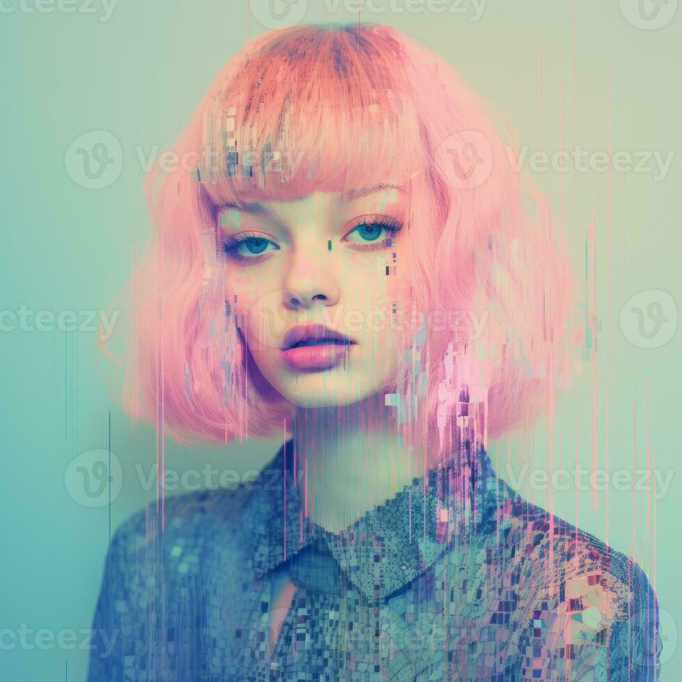 a woman with pink hair and pink makeup generative ai photo