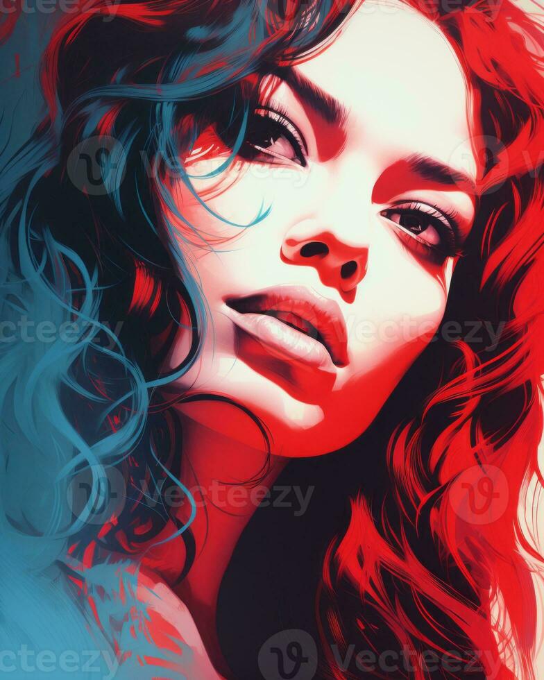 a woman with red and blue hair generative ai photo