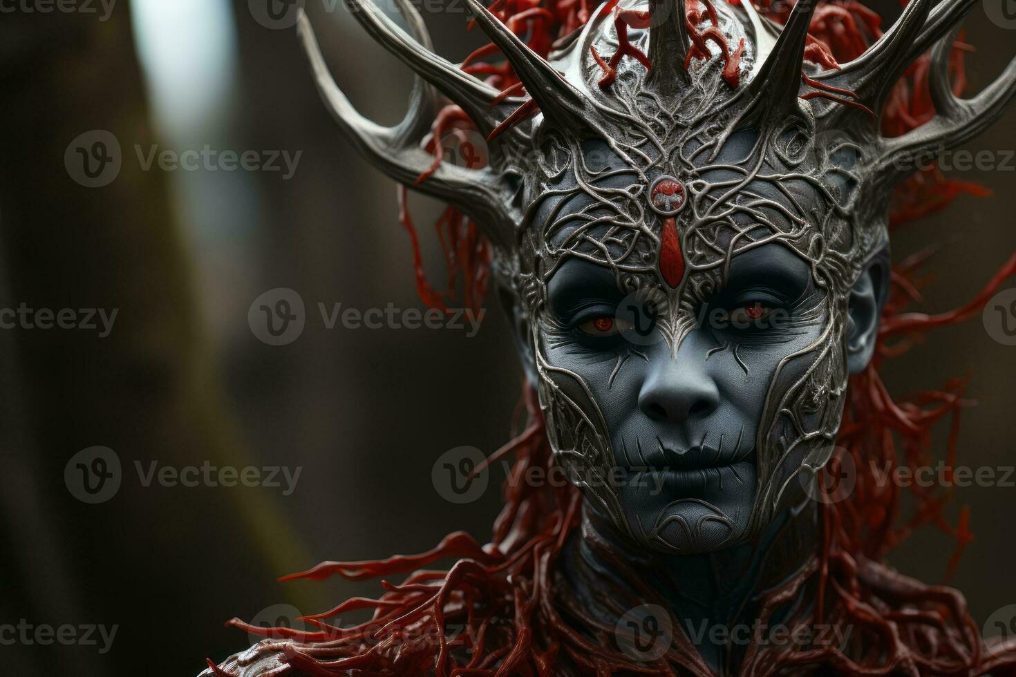 a woman with red and blue makeup on her face generative ai photo