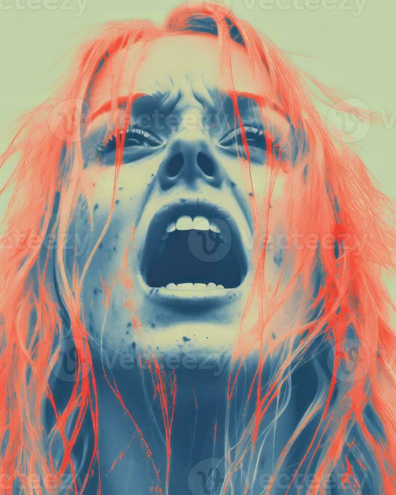 a woman with red and blue paint on her face generative ai photo