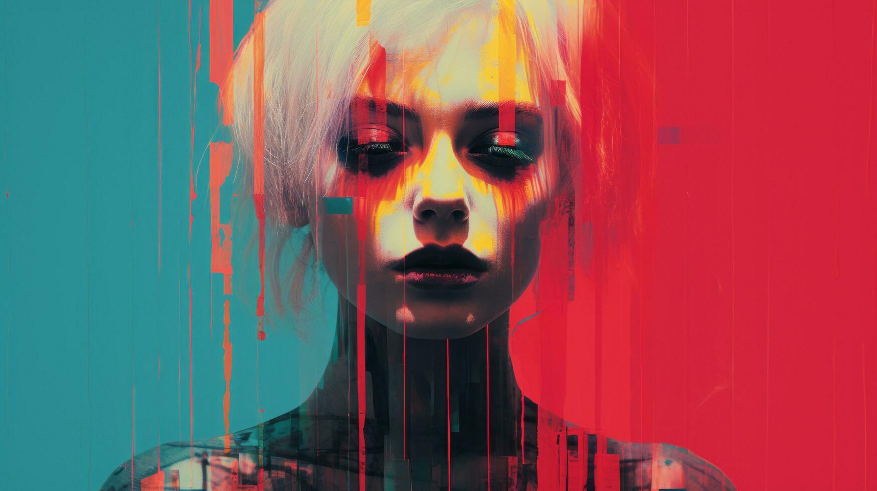 a woman with red and blue paint on her face generative ai photo