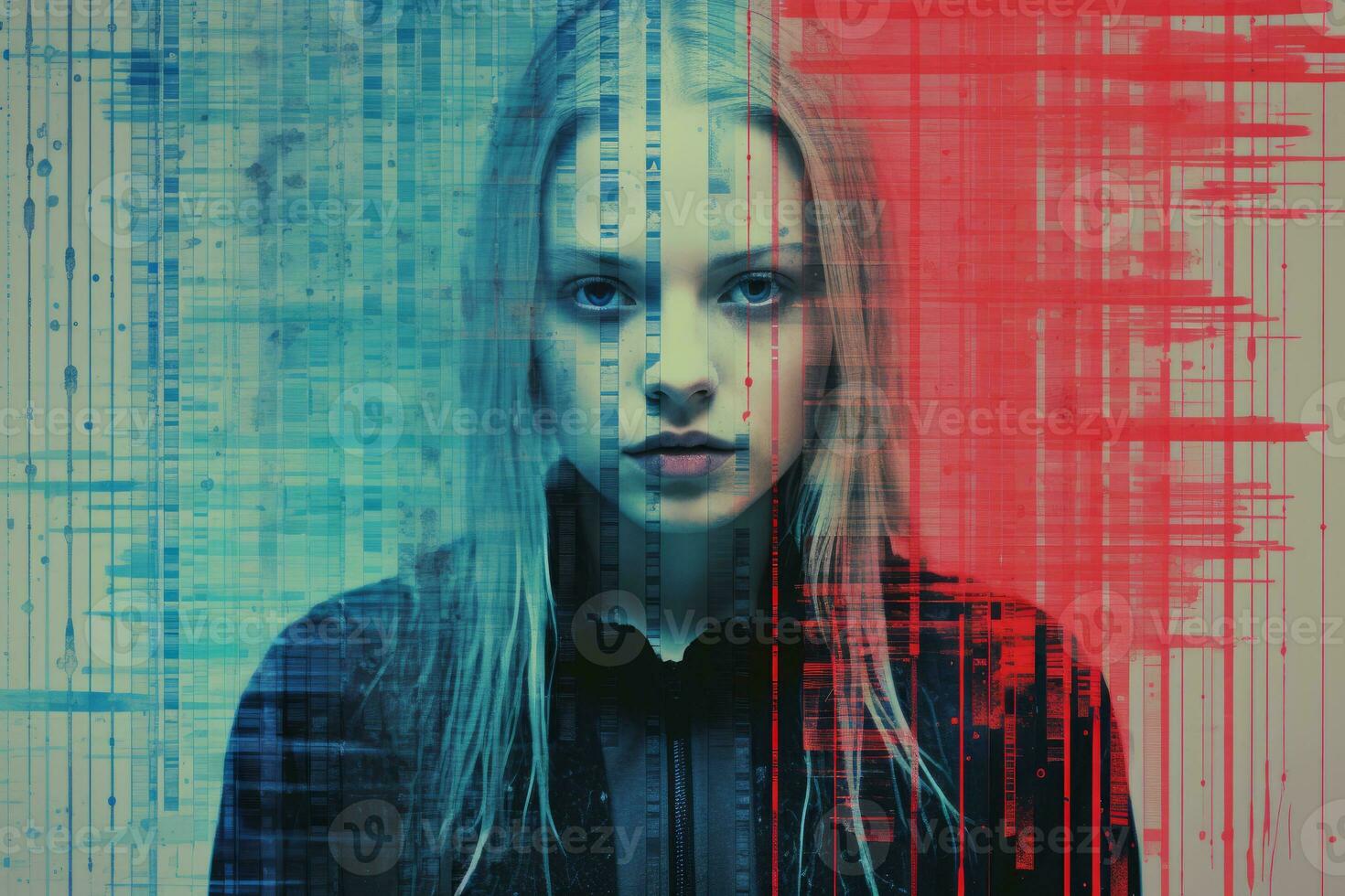 a woman with red and blue stripes on her face generative ai photo