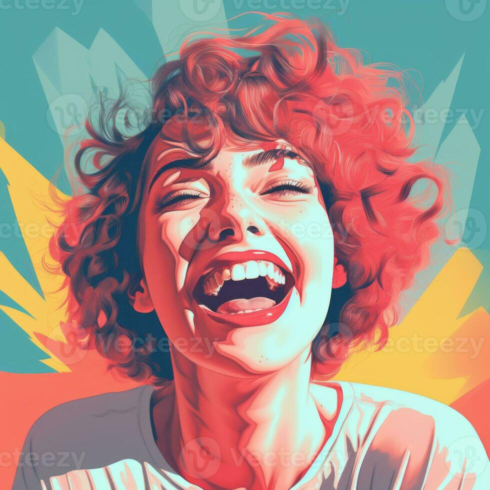 a woman with red curly hair is laughing generative ai photo