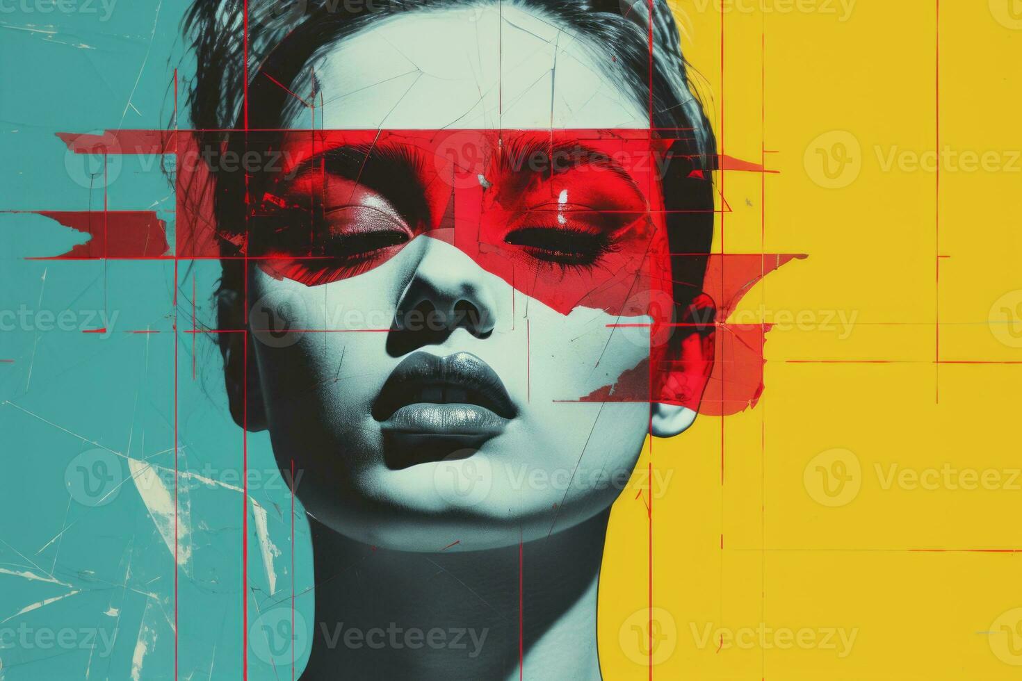 a woman with red and yellow makeup on her face generative ai photo