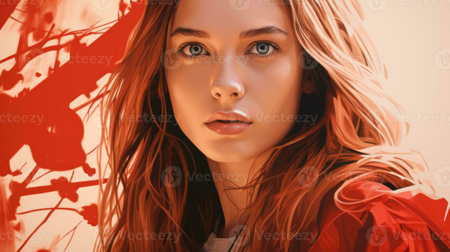 a woman with red hair and a red jacket generative ai photo