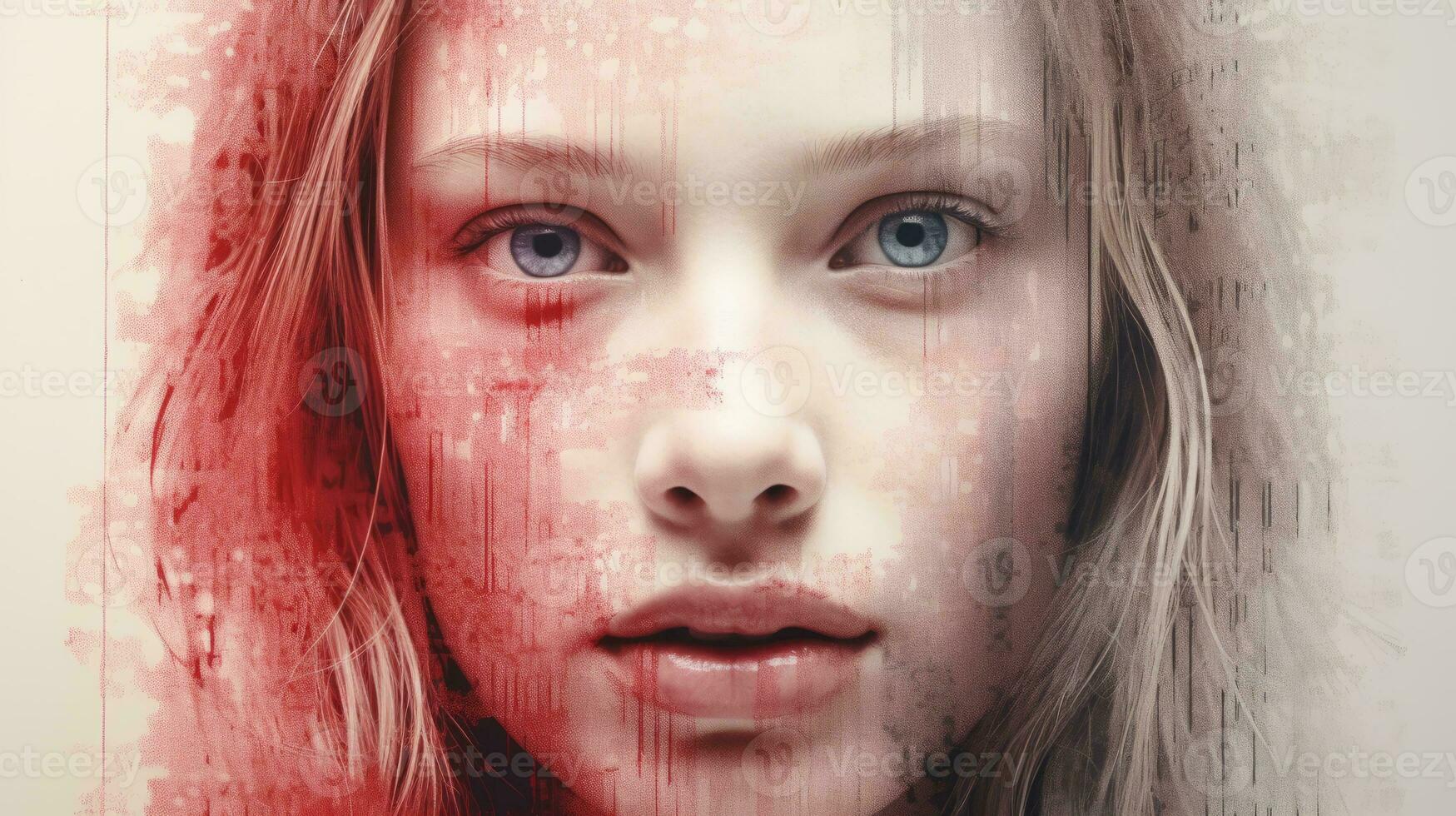 a woman with red paint on her face generative ai photo