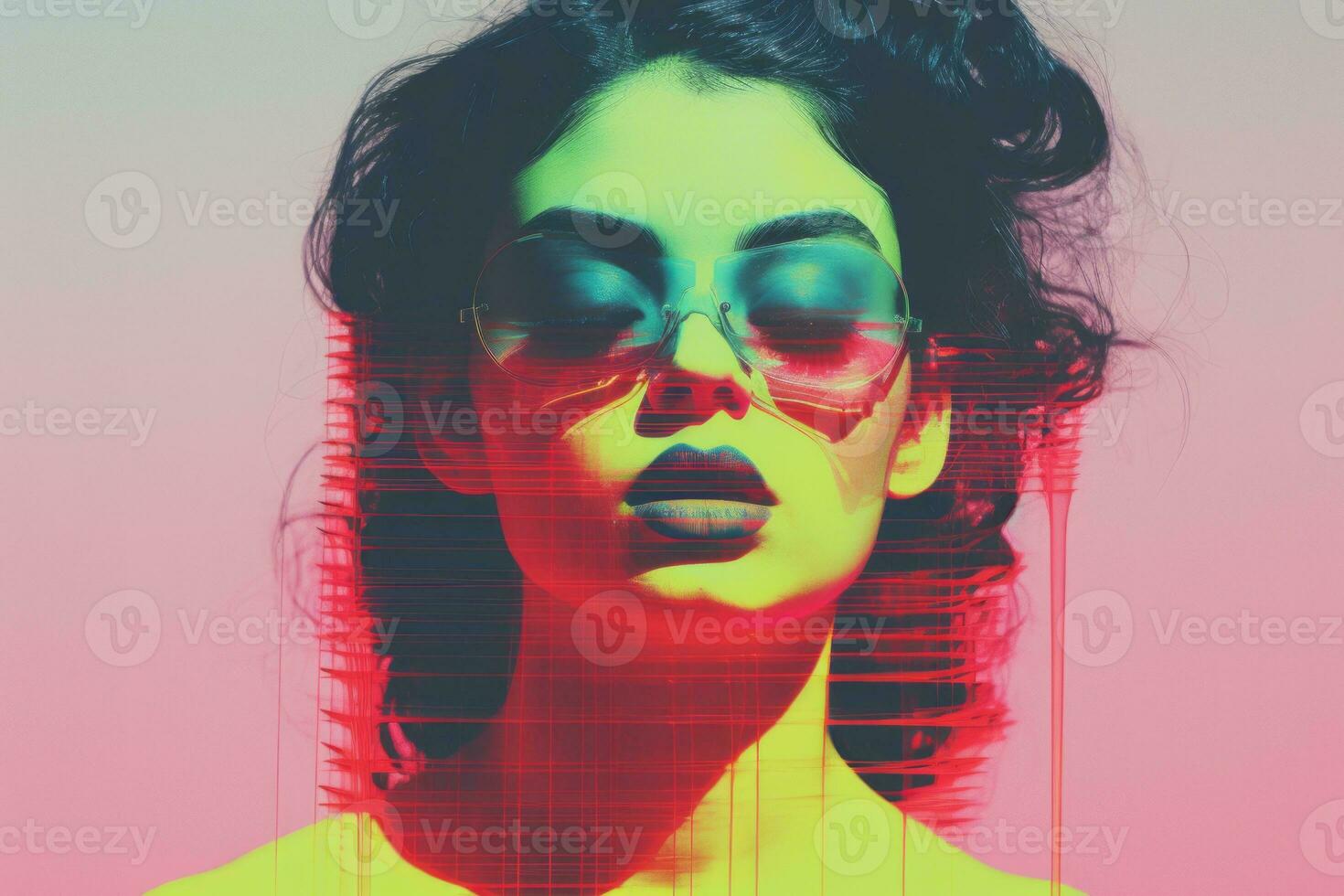 a woman with sunglasses and a colorful background generative ai photo