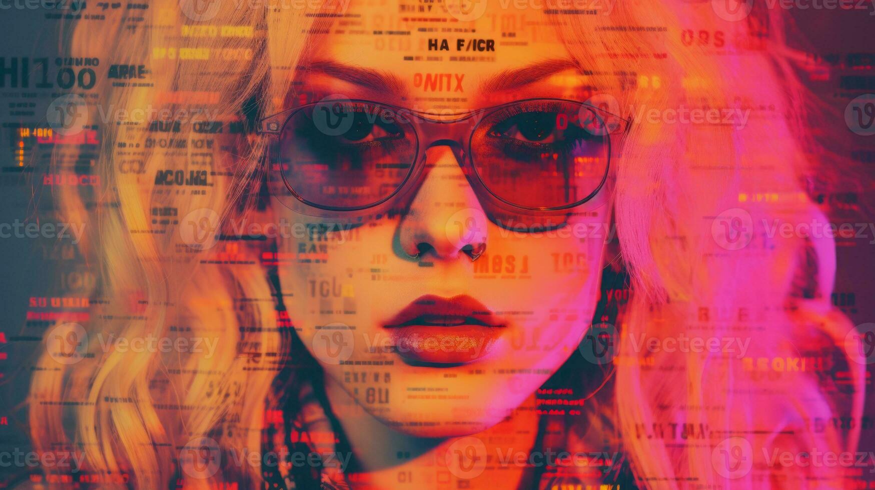 a woman with sunglasses and a pink background generative ai photo