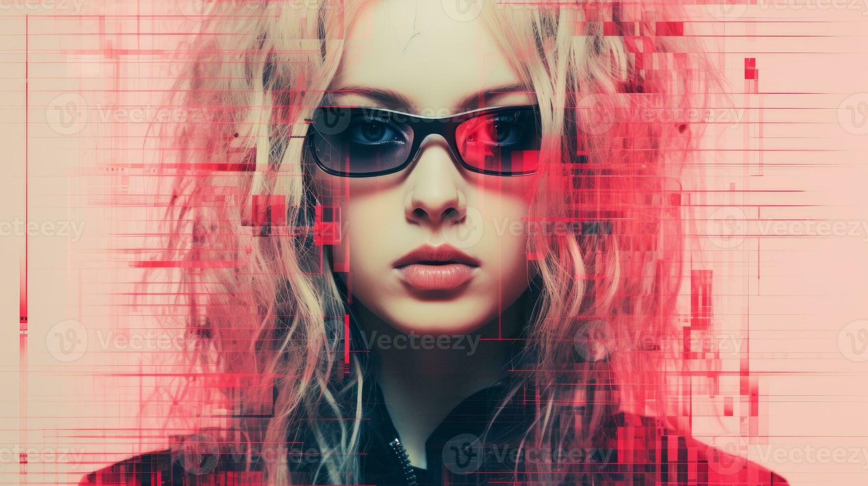 a woman with sunglasses and a red background generative ai photo