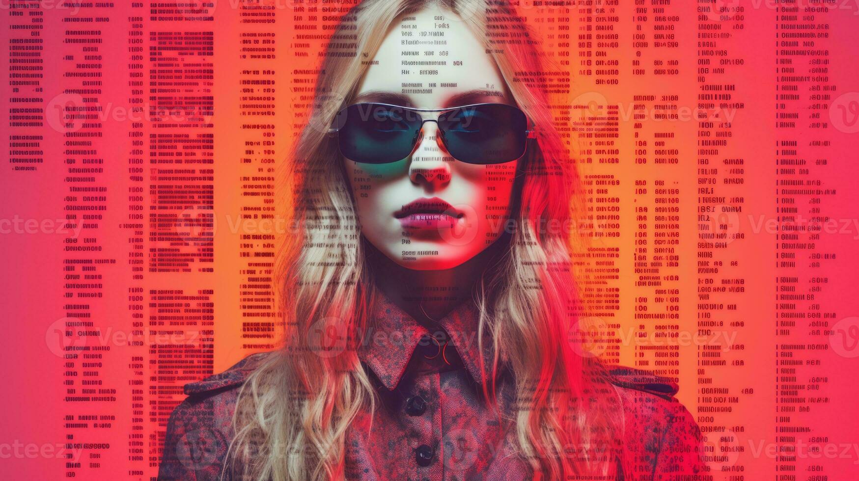 a woman with sunglasses and a red background generative ai photo