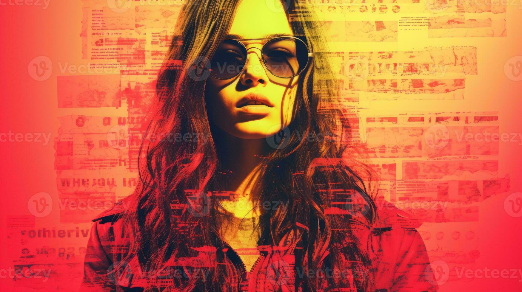 a woman with sunglasses and a red background generative ai photo