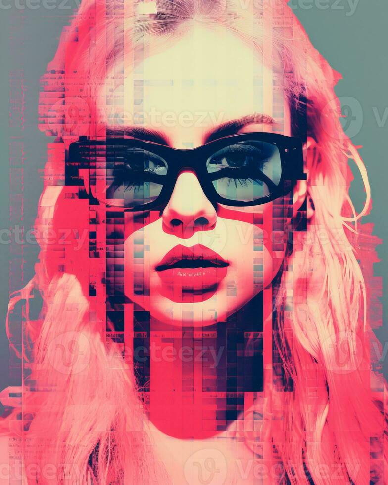 a woman with sunglasses and pink hair generative ai photo