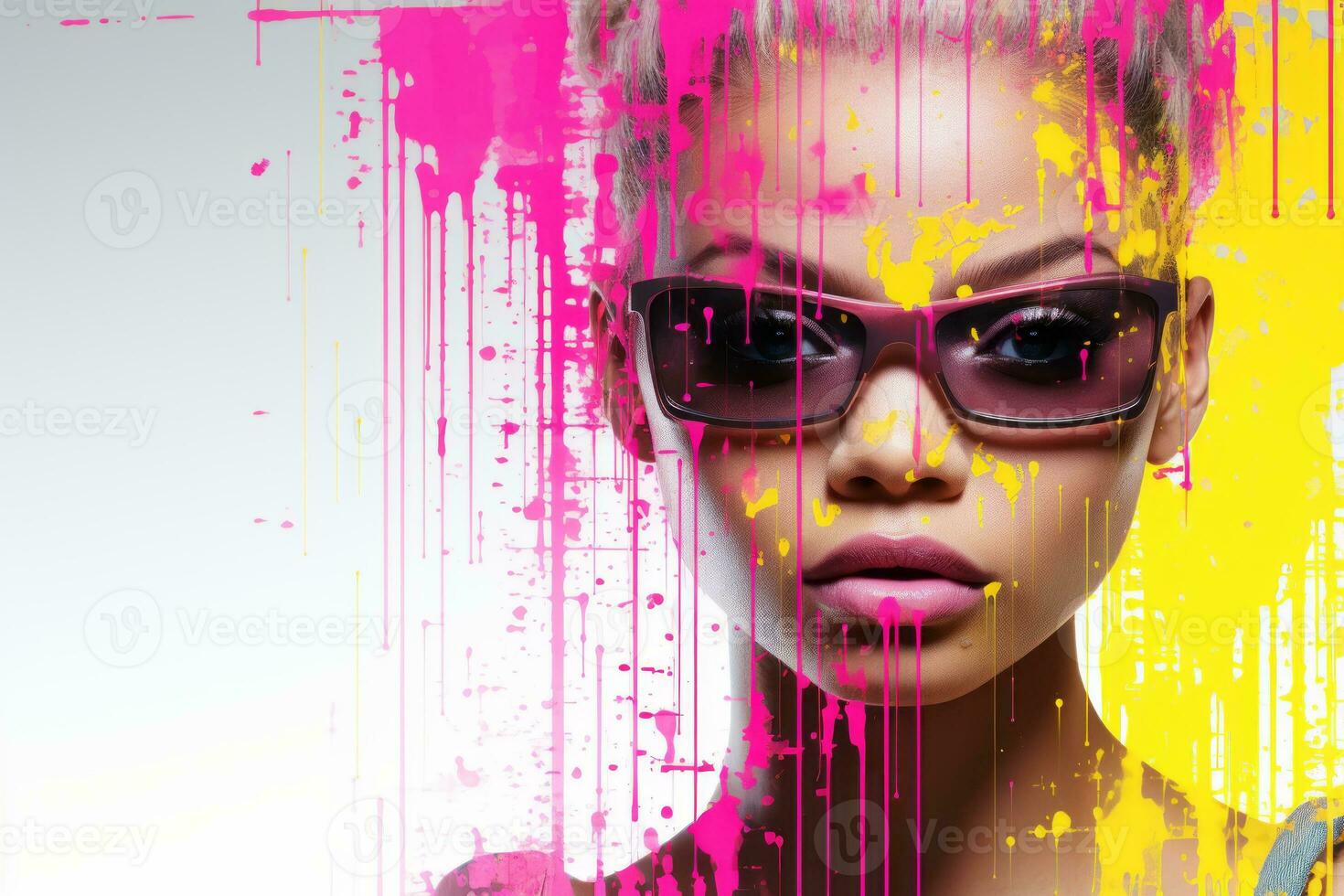 a woman with sunglasses and pink paint on her face generative ai photo