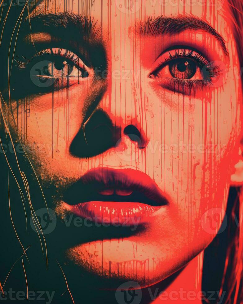 a womans face is covered in red paint generative ai photo