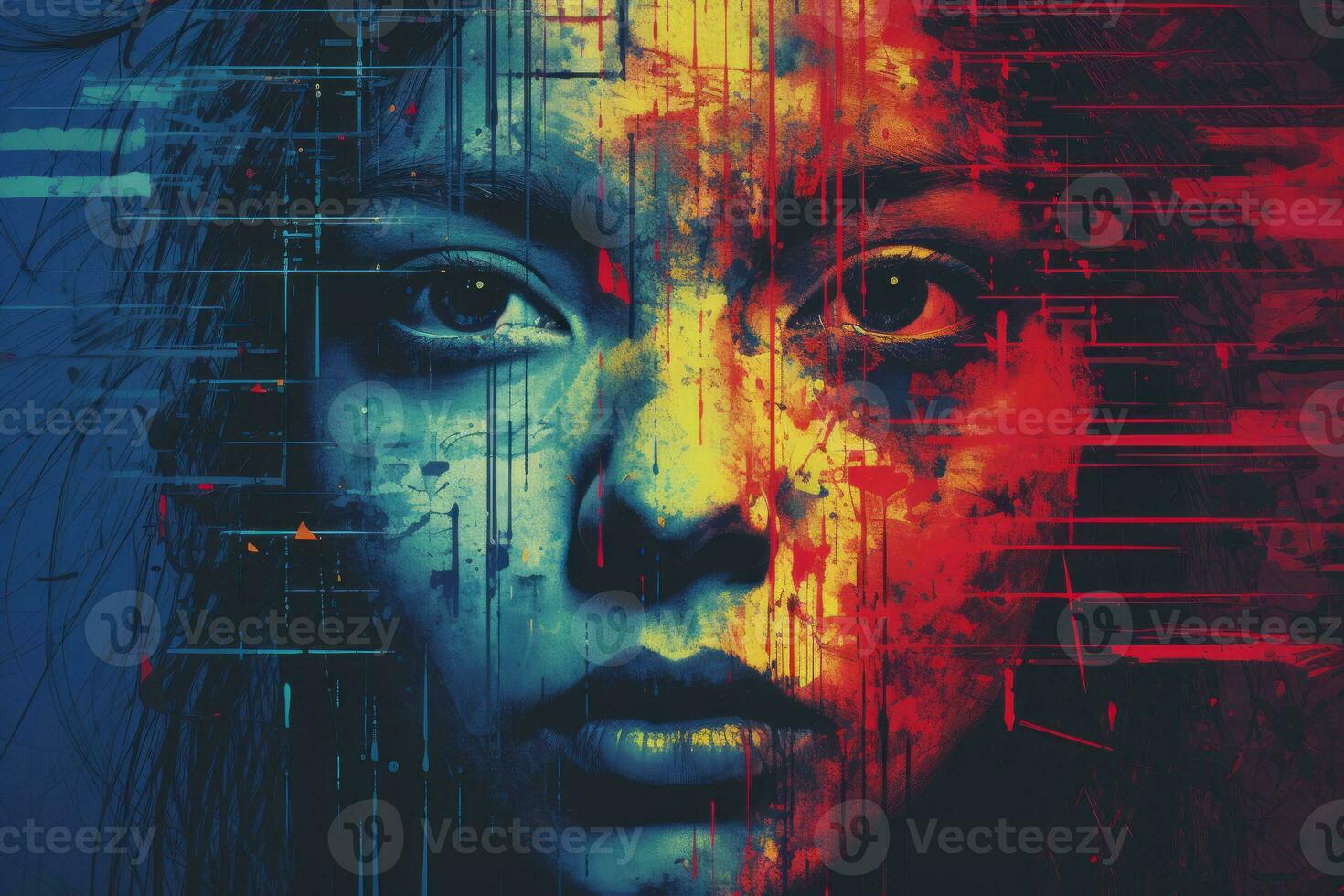 a womans face is painted with red blue and yellow paint generative ai photo