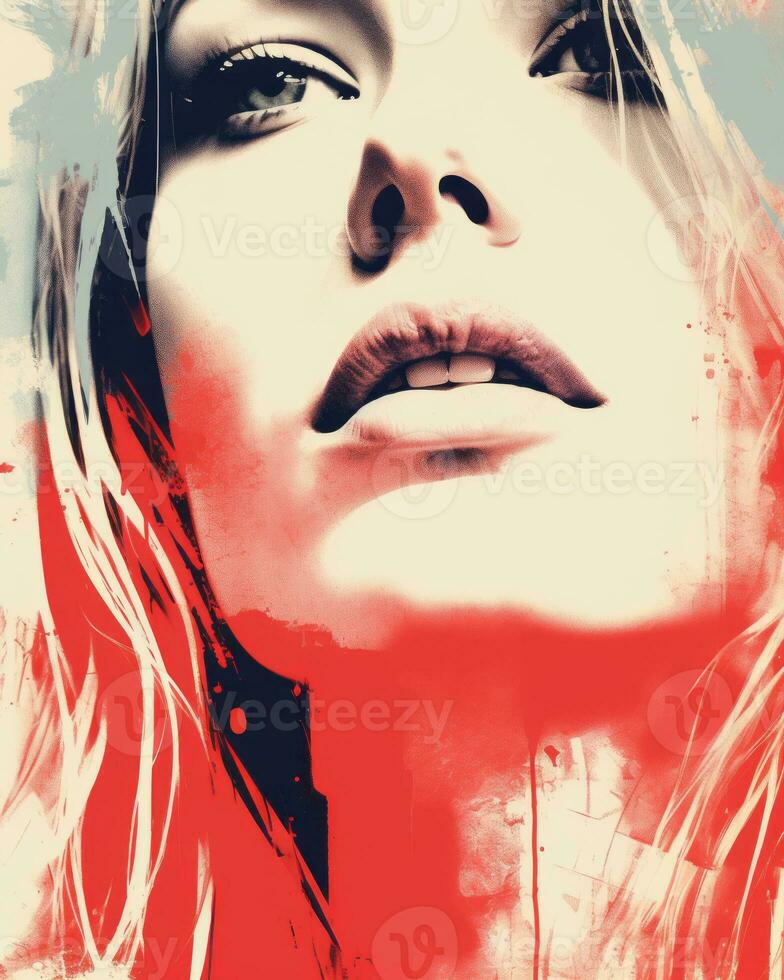 a womans face is painted with red and white paint generative ai photo