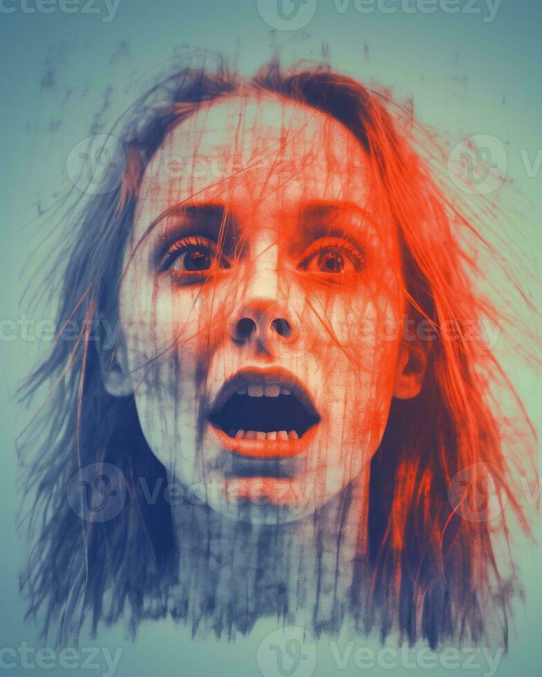 a womans face with red and blue paint on it generative ai photo