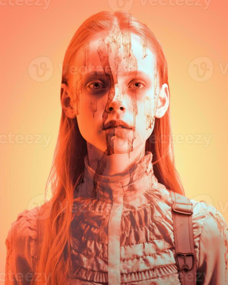 a young girl with blood on her face generative ai photo