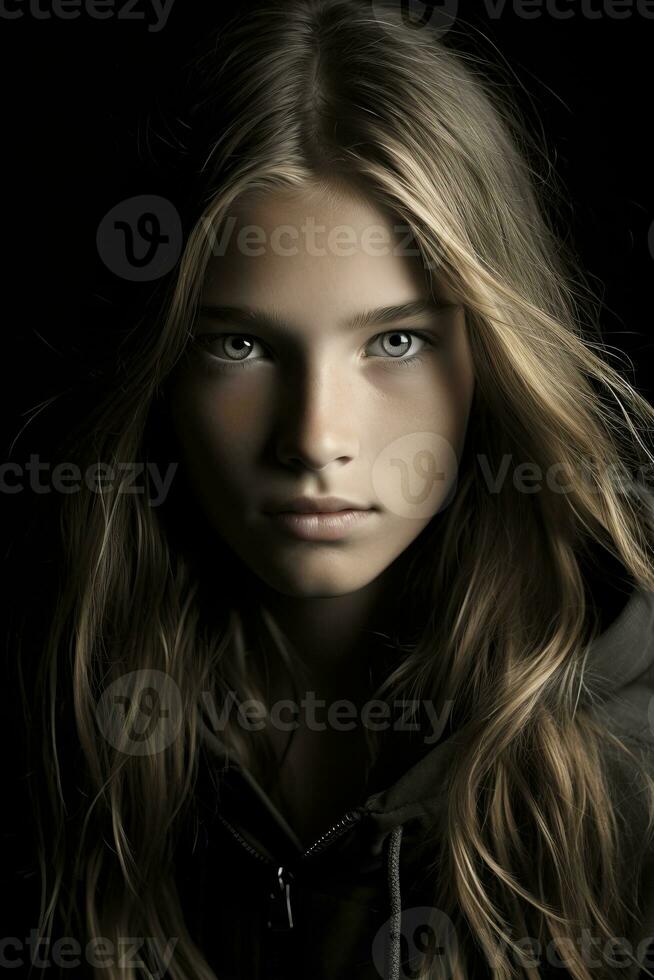 a young girl with long hair and blue eyes generative ai photo