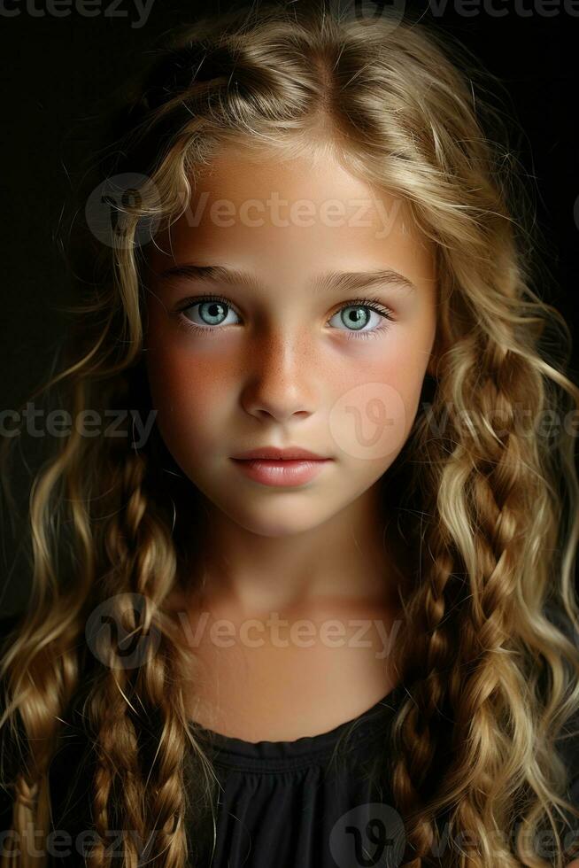 a young girl with long hair and blue eyes generative ai photo
