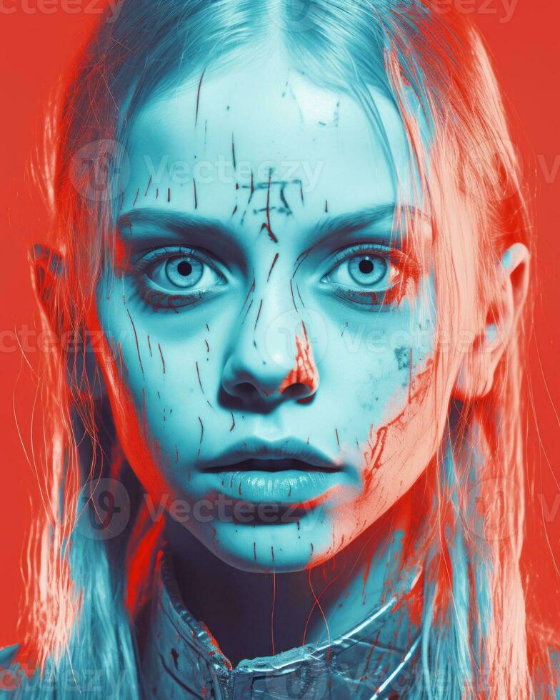 a young woman with blood on her face generative ai photo
