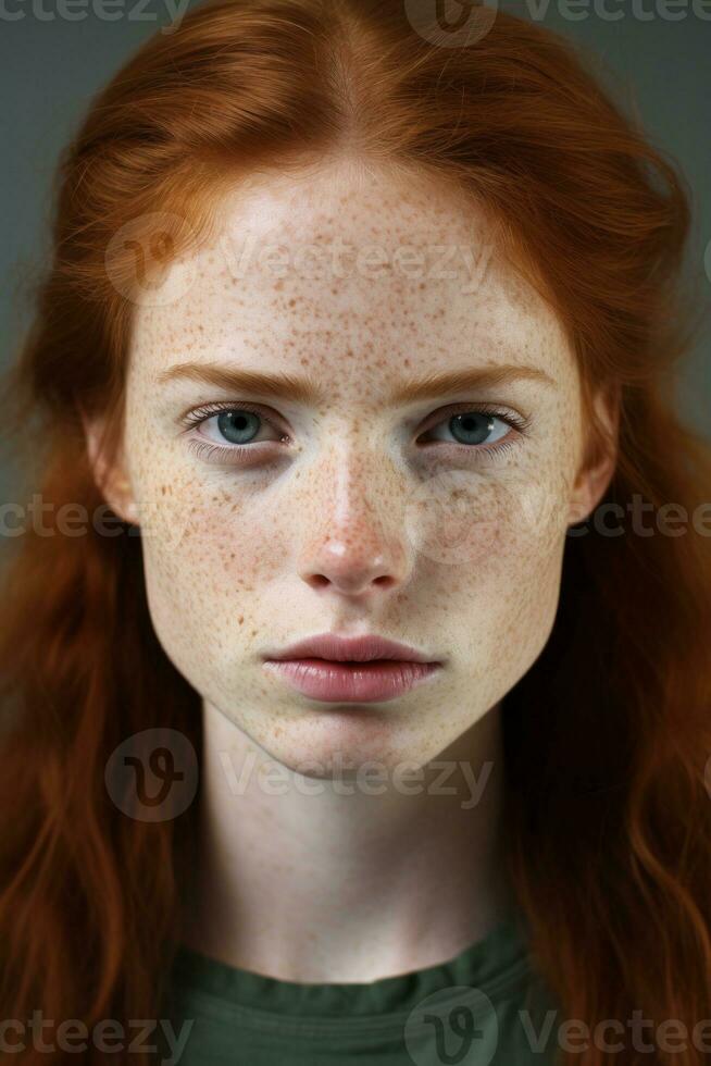 a young woman with freckles on her face generative ai photo