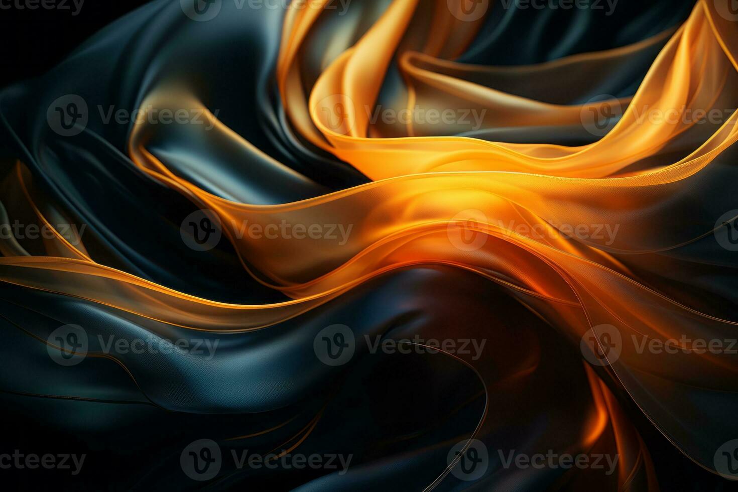 an abstract image of a black and orange fabric on a black background generative ai photo