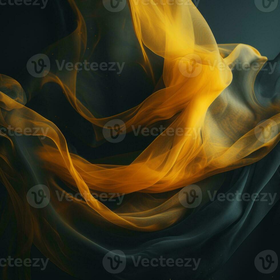 an abstract image of a black and yellow fabric generative ai photo
